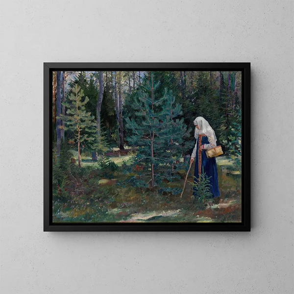 Mushroom Picking in the Forest - Sergei Arsenevich Vinogradov — framed artwork on a wall