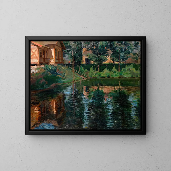 Pond near the manor house - Sergei Arsenevich Vinogradov — framed artwork on a wall