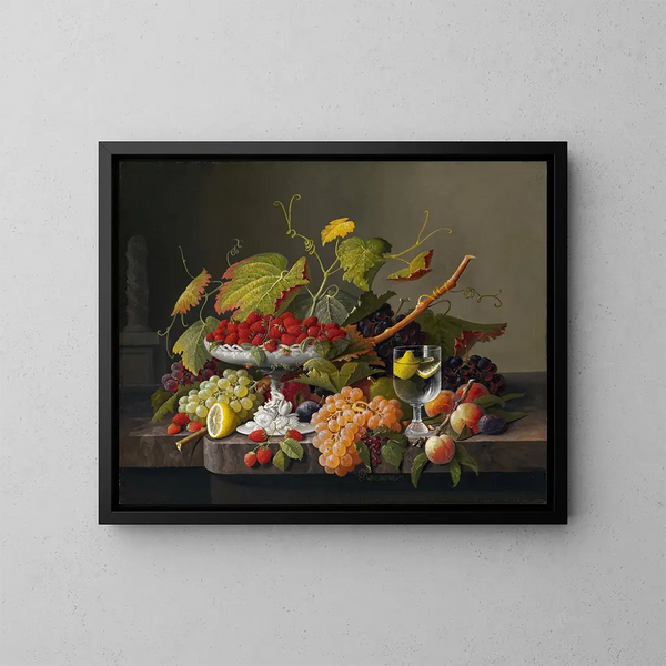 An Abundance of Fruits - Severin Roesen — framed artwork on a wall
