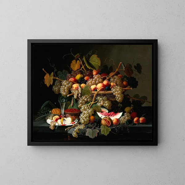 Still life with fruits - Severin Roesen — framed artwork on a wall