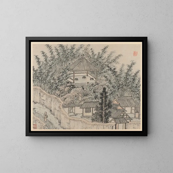 Pavilion of Bamboo, Tiger Hill - Shen Zhou — framed artwork on a wall