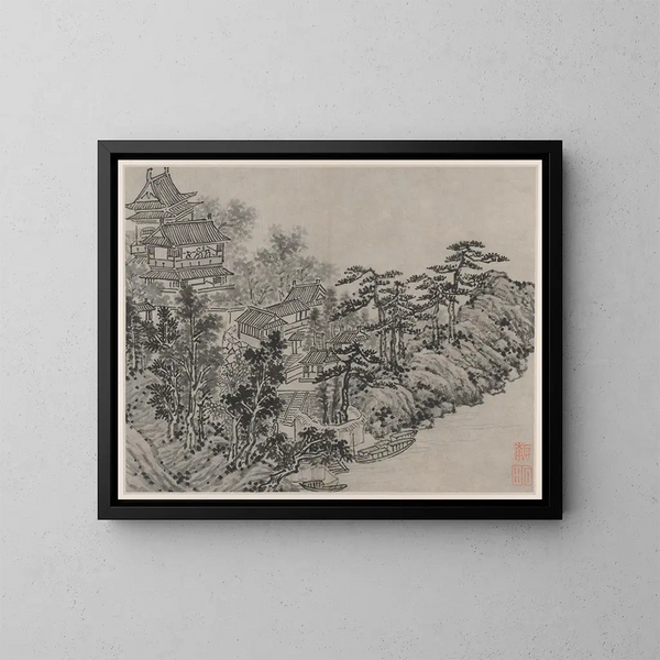 Pavilion of the Cloud Climbing Twelve Views of Tiger Hill in Suzhou - Shen Zhou — framed artwork on a wall