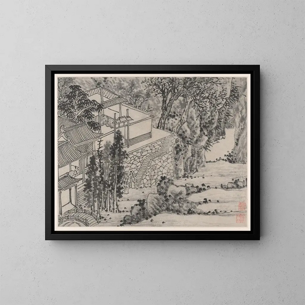 The Retirement of Pierre Éclairée - Shen Zhou — framed artwork on a wall