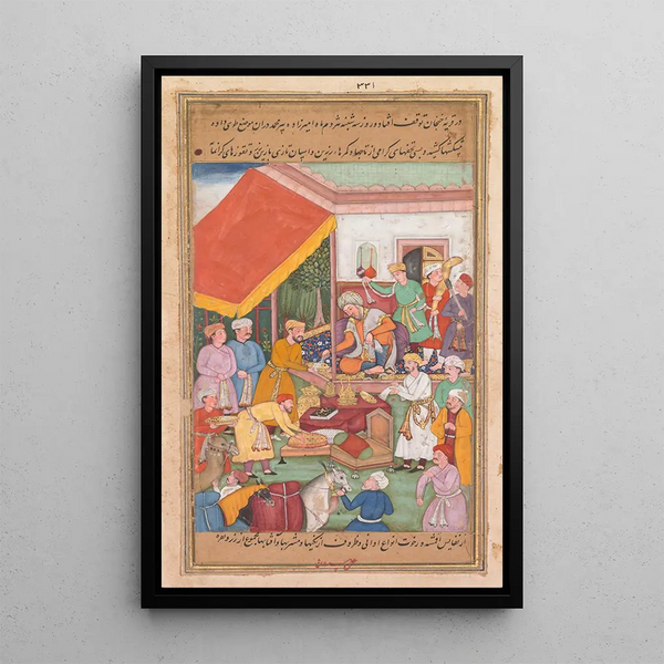 Timur distribue des cadeaux de son petit-fils le Prince de Multan d'un Zafarnama Livre des Victoires - Shravana — ingelijst kunstwerk aan de muur