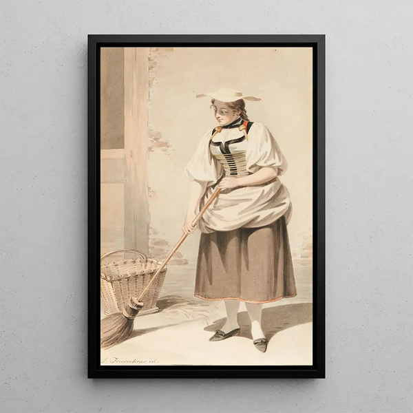 Bernese Mountain Dog painting in costume - Sigmund Freudenberger — framed artwork on a wall