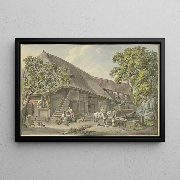 Sigmund Freudenberger - Schweizerhaus am Brunnen Bauer mit einem Schimmel auf dem ein Knabe reitet.webp