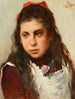 portret van een jong meisje met een rood strikje - Silvestro Lega — weergave van het kunstwerk