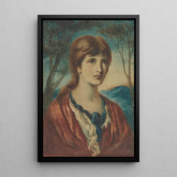 Portrait of a Young Woman - Simeon Solomon — framed artwork on a wall