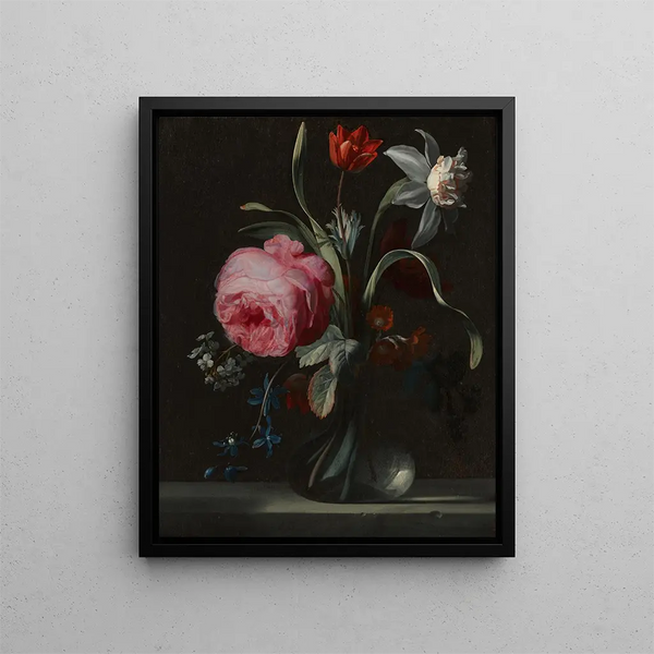 Flowers in a Vase - Simon Verelst — framed artwork on a wall
