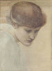 Studie van Dorothy Dene die naar beneden kijkt voor De Gouden Trappen - Sir Edward Coley Burne-Jones — weergave van het kunstwerk