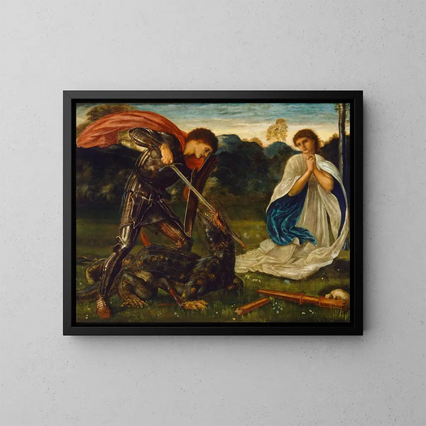 De strijd van Sint-Joris tegen de draak VI - Sir Edward Coley Burne-Jones — ingelijst kunstwerk aan de muur