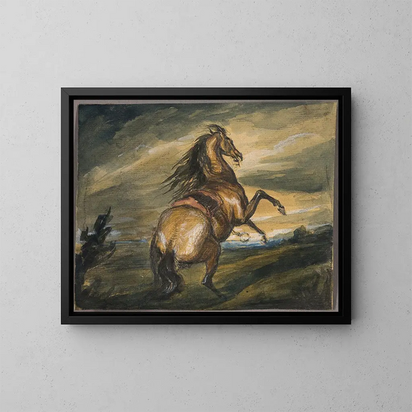 Horse rearing - Sir Edwin Henry Landseer — framed artwork on a wall