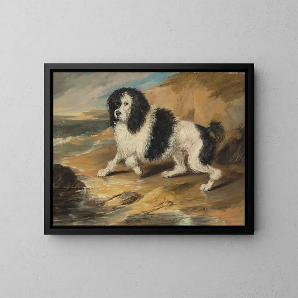 The boisterous poodle belonging to the honorable Frederick Byng - Sir Edwin Henry Landseer — framed artwork on a wall