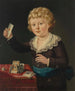 Portret van een jonge jongen die speelt met een kaartenhuis - Sir George Chalmers — weergave van het kunstwerk