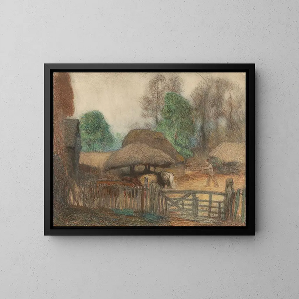 The Evening at the Farm - Sir George Clausen — framed artwork on a wall