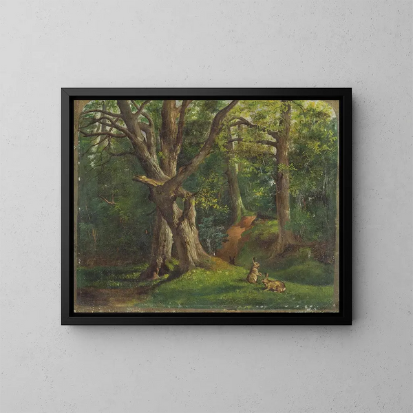 Bos scène met konijnen - Sir Hubert von Herkomer — ingelijst kunstwerk aan de muur