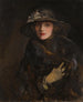 Een dame in bruin - Sir John Lavery — weergave van het kunstwerk