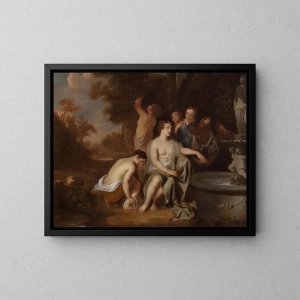 Diane et ses nymphes à une fontaine - Sir Peter Lely — framed artwork on a wall