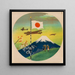 Soldaten die de nationale vlag groeten met kinderen terwijl oorlogsvliegtuigen langs de berg Fuji vliegen - Anoniem — ingelijst kunstwerk aan de muur