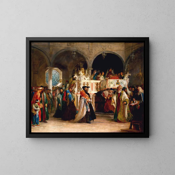 La fête de la réjouissance de la Loi à la synagogue de Livourne en Italie - Solomon Alexander Hart — ingelijst kunstwerk aan de muur