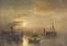 Nacht van volle maan op de haven - Sophus Jacobsen — weergave van het kunstwerk