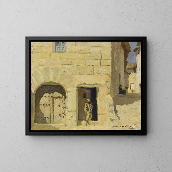 Man met een wandelstok uit Pastrana, Spanje - Spaanse school — ingelijst kunstwerk aan de muur