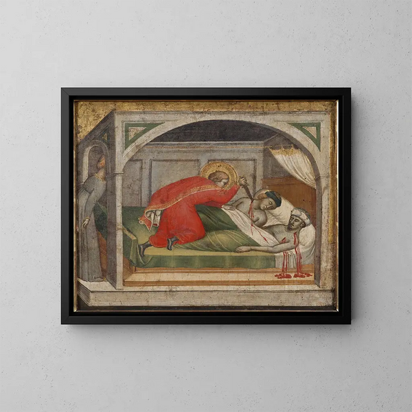 Saint Julien killing his parents - Spinello Aretino — framed artwork on a wall