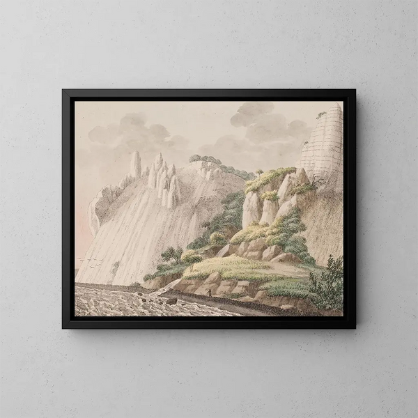 L La partie des montagnes de craie de Mns appelée Sommerspiret vue depuis la plage - Søren L. Lange — ingelijst kunstwerk aan de muur
