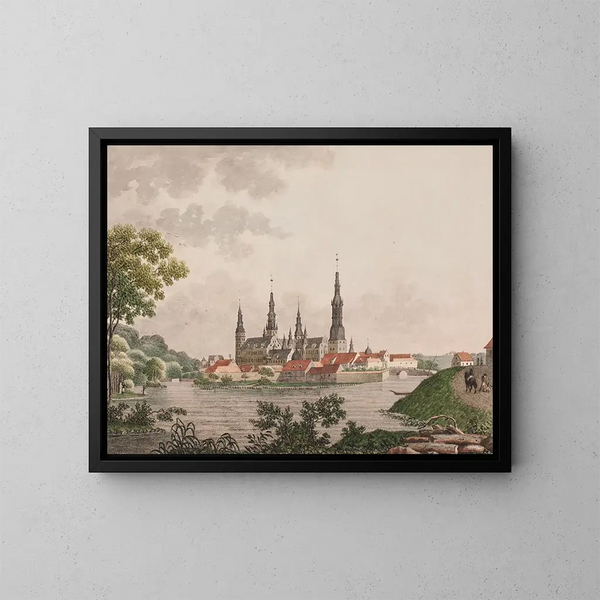 Prospectus van het koninklijke kasteel van Frederiksborg in Sjælland - Søren L. Lange — ingelijst kunstwerk aan de muur
