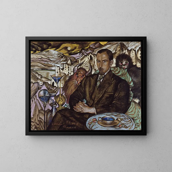 Portrait Painting of Wodzimierz Nawrocki - Stanisław Ignacy Witkiewicz — framed artwork on a wall