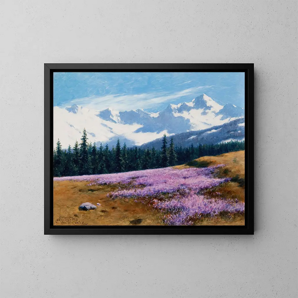 van de Crocus met besneeuwde bergen op de achtergrond - Stanisław Witkiewicz — ingelijst kunstwerk aan de muur