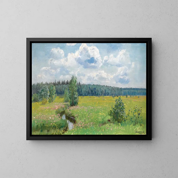 Prairies of the Wisocka Forest in June burning - Stanisław Żukowski — framed artwork on a wall