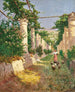 van een jonge vrouw die kalkoenen voedt onder een zonnige pergola in Capri - Stefan Simony — weergave van het kunstwerk