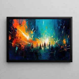 Tableau Abstrait – Convergence Chromatique | Affiche Murale Dynamique aux Couleurs Contrastées et Silhouettes Évanescentes
