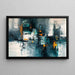 Abstract schilderij – stedelijke fragmenten | moderne muurposter met koele kleuren en oranje accenten