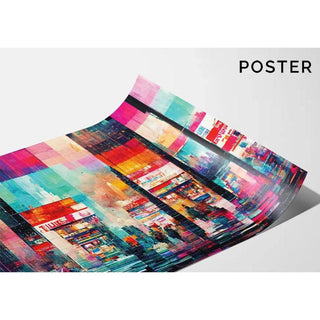 Tableau Abstrait – Pièces du Futur | Affiche Murale Futuriste aux Couleurs Vives et Ambiance Urbaine | Déco Moderne pour Salon ou Espace Créatif