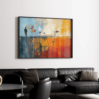 Tableau Abstrait – Silhouette dans l’Abstraction | Affiche Murale aux Couleurs Contrastées et Formes Diffuses | Déco Contemporaine pour Salon ou Bureau