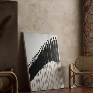 Tableau Décoratif – Procession Silencieuse | Poster Minimaliste Noir et Blanc | Affiche Moderne Épurée aux Silhouettes Élancées