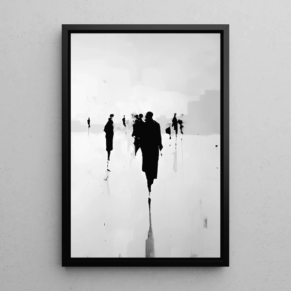 Tableau Design – Silhouettes Urbaines | Poster Noir et Blanc Minimaliste Contemporain | Affiche Épurée pour Intérieur Moderne