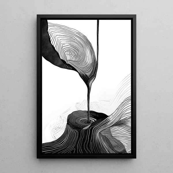 Tableau décoratif design – Fusion Organique | Affiche Abstraite Noire et Blanche Élégante | Poster Graphique Contemporain Style Minimaliste Naturel