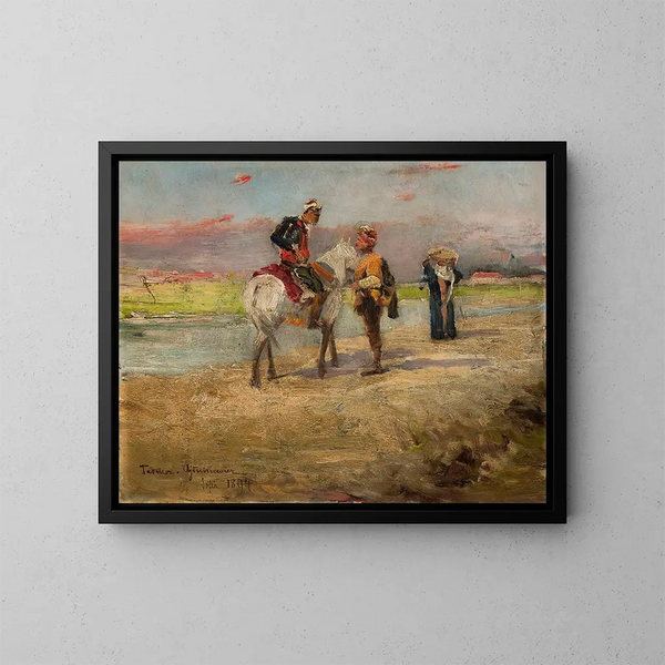 Oriental scene on a landscape - Tadeusz Ajdukiewicz — framed artwork on a wall