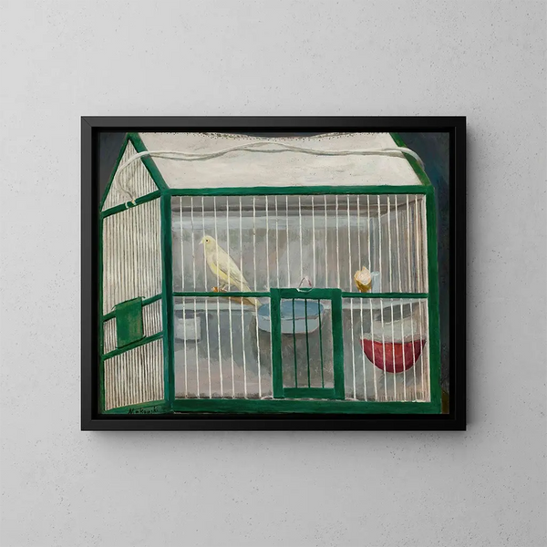 Kooi met een kanarie - Tadeusz Makowski — ingelijst kunstwerk aan de muur