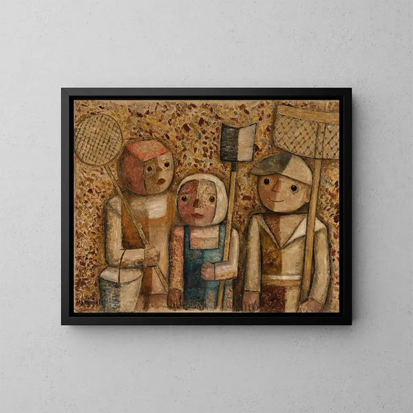 van kinderen die gaan vissen - Tadeusz Makowski — ingelijst kunstwerk aan de muur