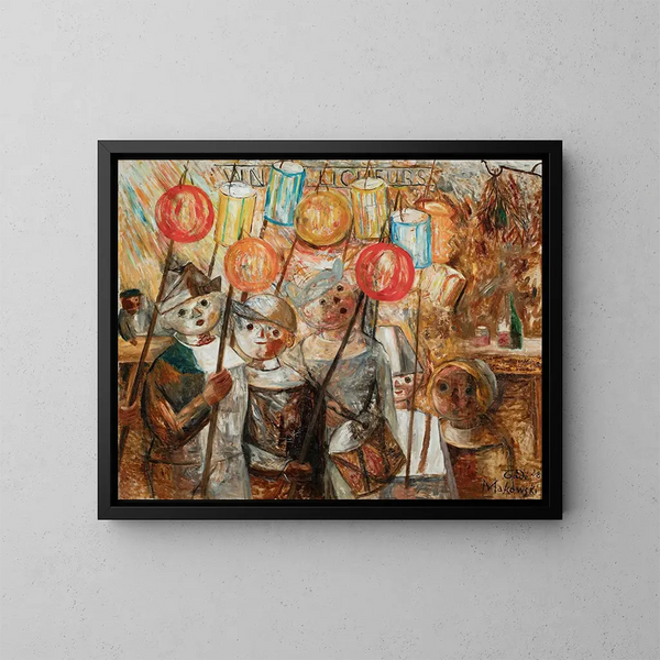 Kinderen met fakkels - Tadeusz Makowski — ingelijst kunstwerk aan de muur