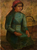Fille en robe verte avec panier - Tadeusz Makowski — weergave van het kunstwerk