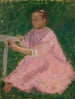 Een meisje in roze jurk - Tadeusz Makowski — weergave van het kunstwerk