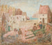 Landschap van een kleine stad met kinderen in een kinderwagen - Tadeusz Makowski — weergave van het kunstwerk