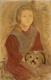Kleine meisje met een hond - Tadeusz Makowski — weergave van het kunstwerk