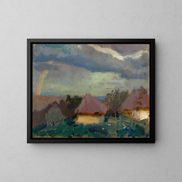 Landelijk landschap met een regenboog - Tadeusz Makowski — ingelijst kunstwerk aan de muur