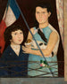 Twee kinderen met een Franse vlag - Tadeusz Makowski — weergave van het kunstwerk